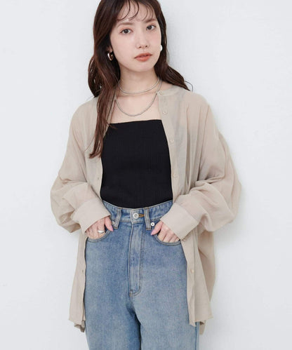 【natural couture】立領側開衩透視襯衫