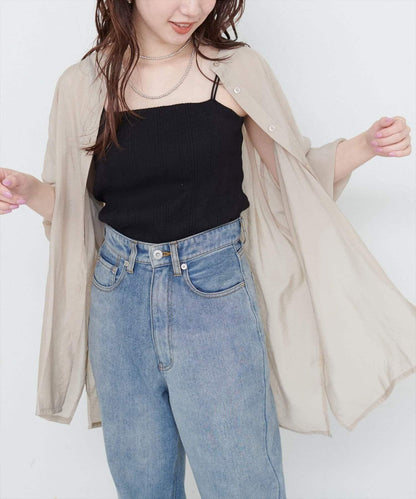 【natural couture】立領側開衩透視襯衫