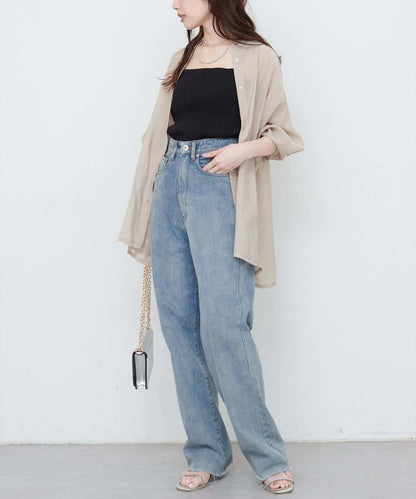 【natural couture】立領側開衩透視襯衫