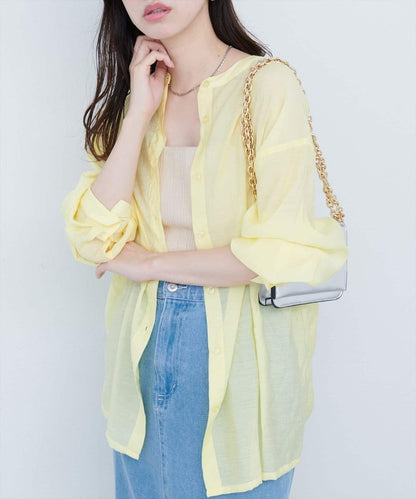 【natural couture】立領側開衩透視襯衫