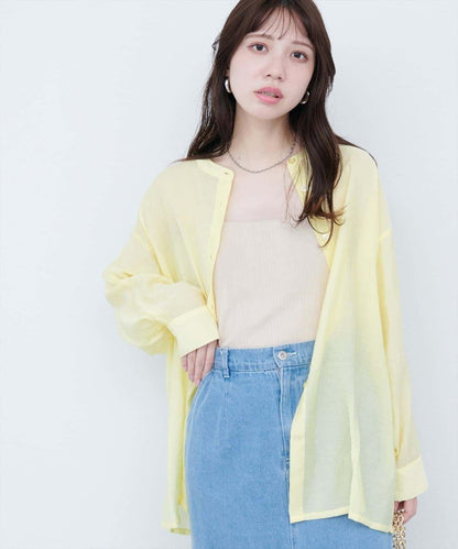 【natural couture】立領側開衩透視襯衫