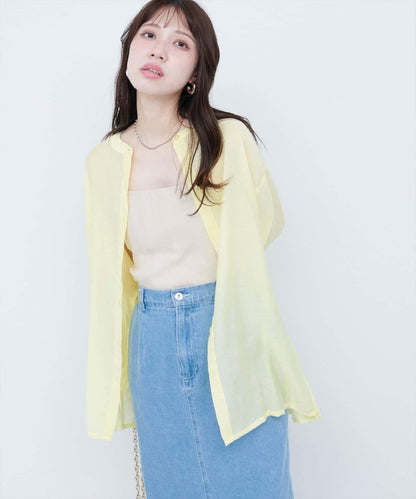 【natural couture】立領側開衩透視襯衫