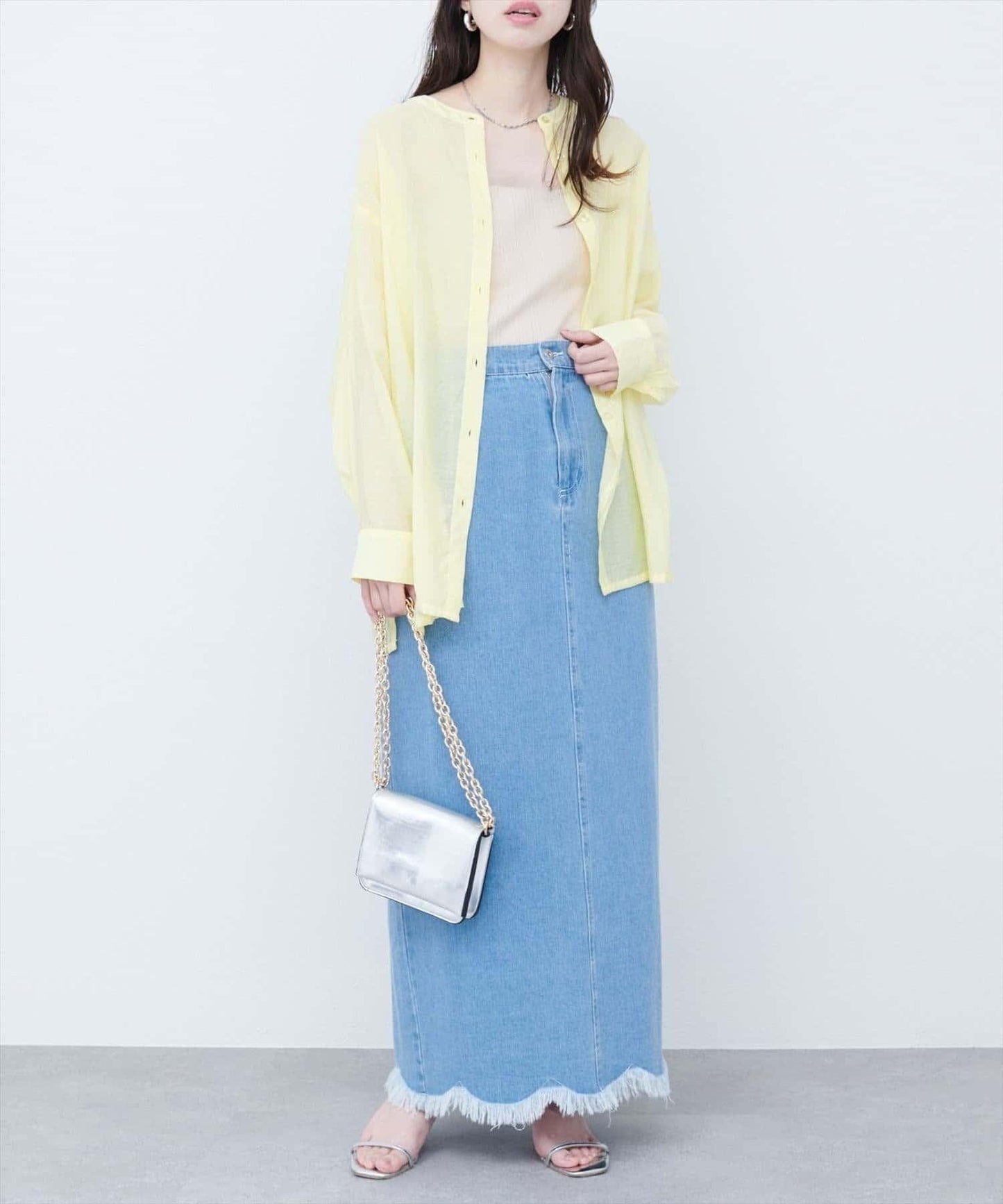 【natural couture】立領側開衩透視襯衫