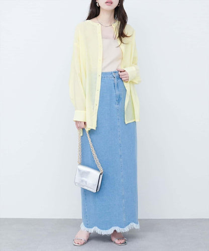 【natural couture】立領側開衩透視襯衫