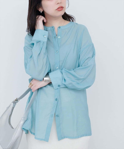 【natural couture】立領側開衩透視襯衫