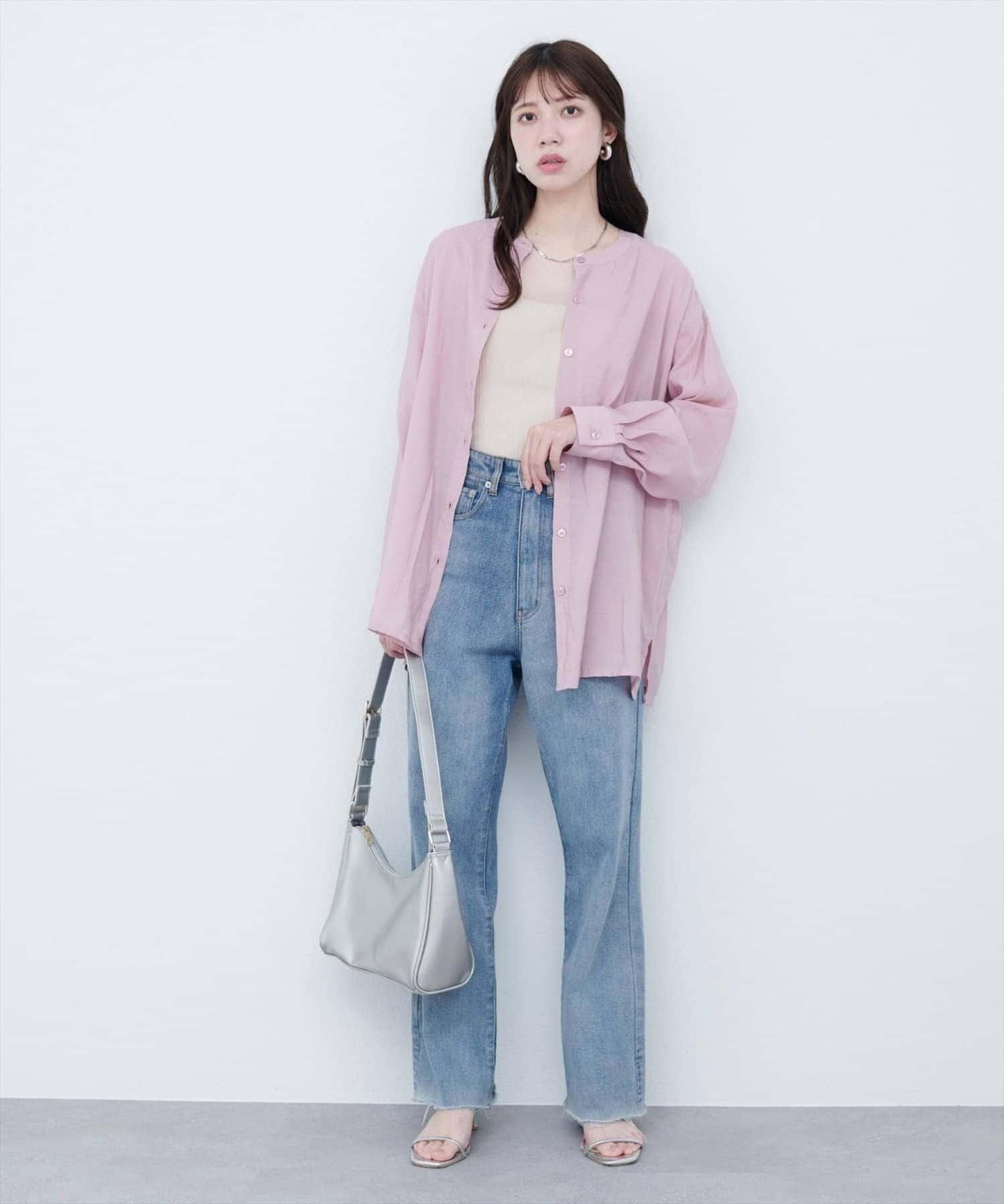 【natural couture】立領側開衩透視襯衫