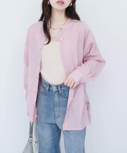 【natural couture】立領側開衩透視襯衫