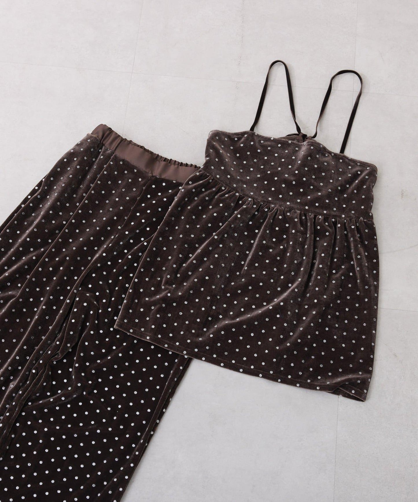 亮片波點天鵝絨吊帶套裝