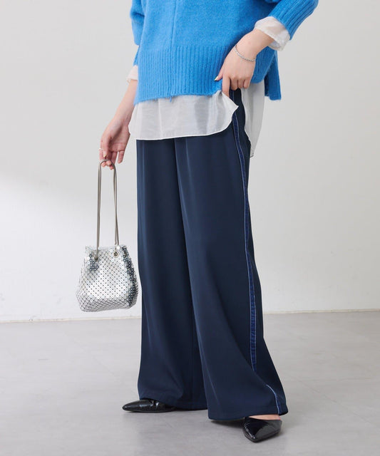 【美腿效果◎】側邊天鵝絨抽繩收口褲