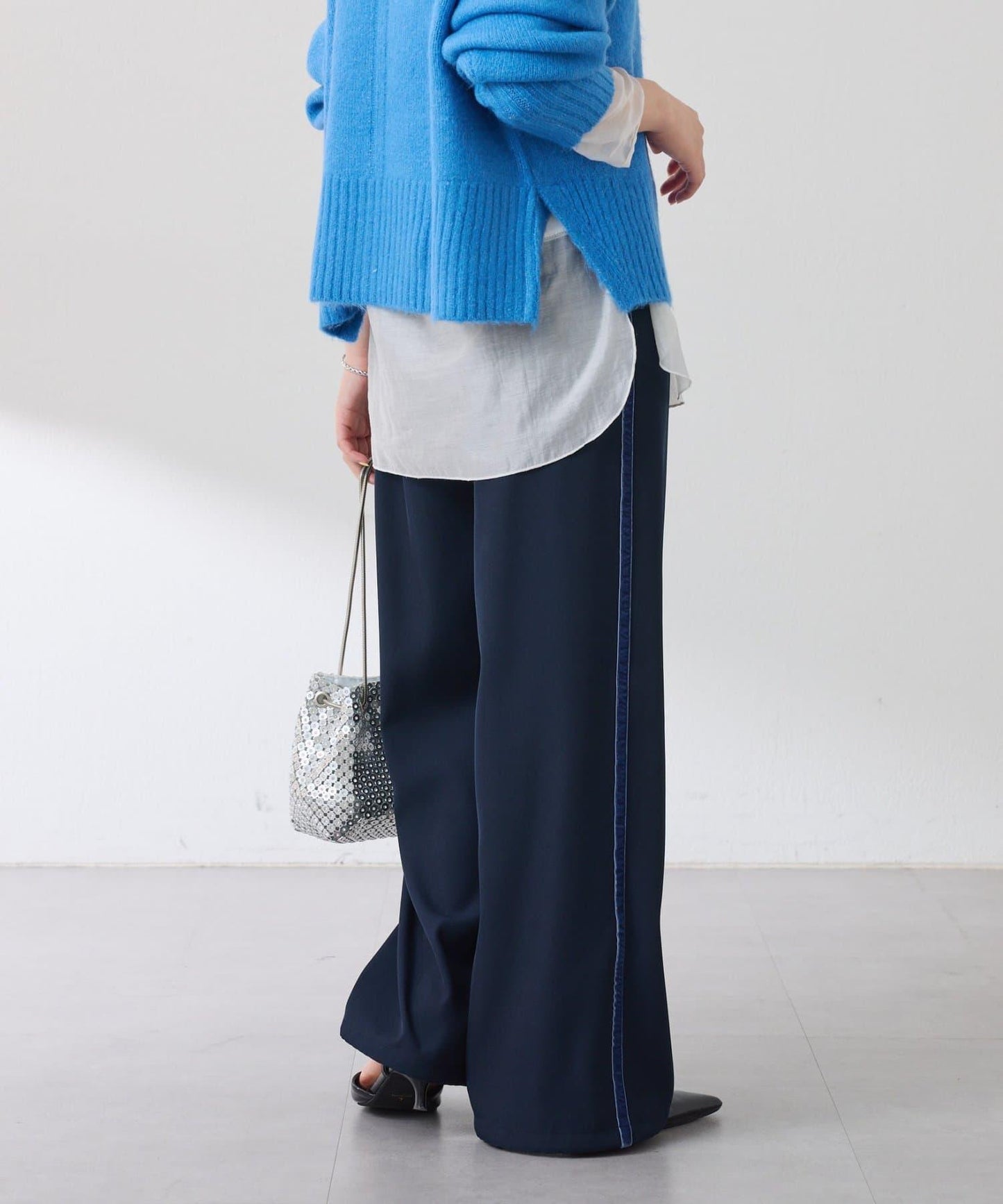 【美腿效果◎】側邊天鵝絨抽繩收口褲