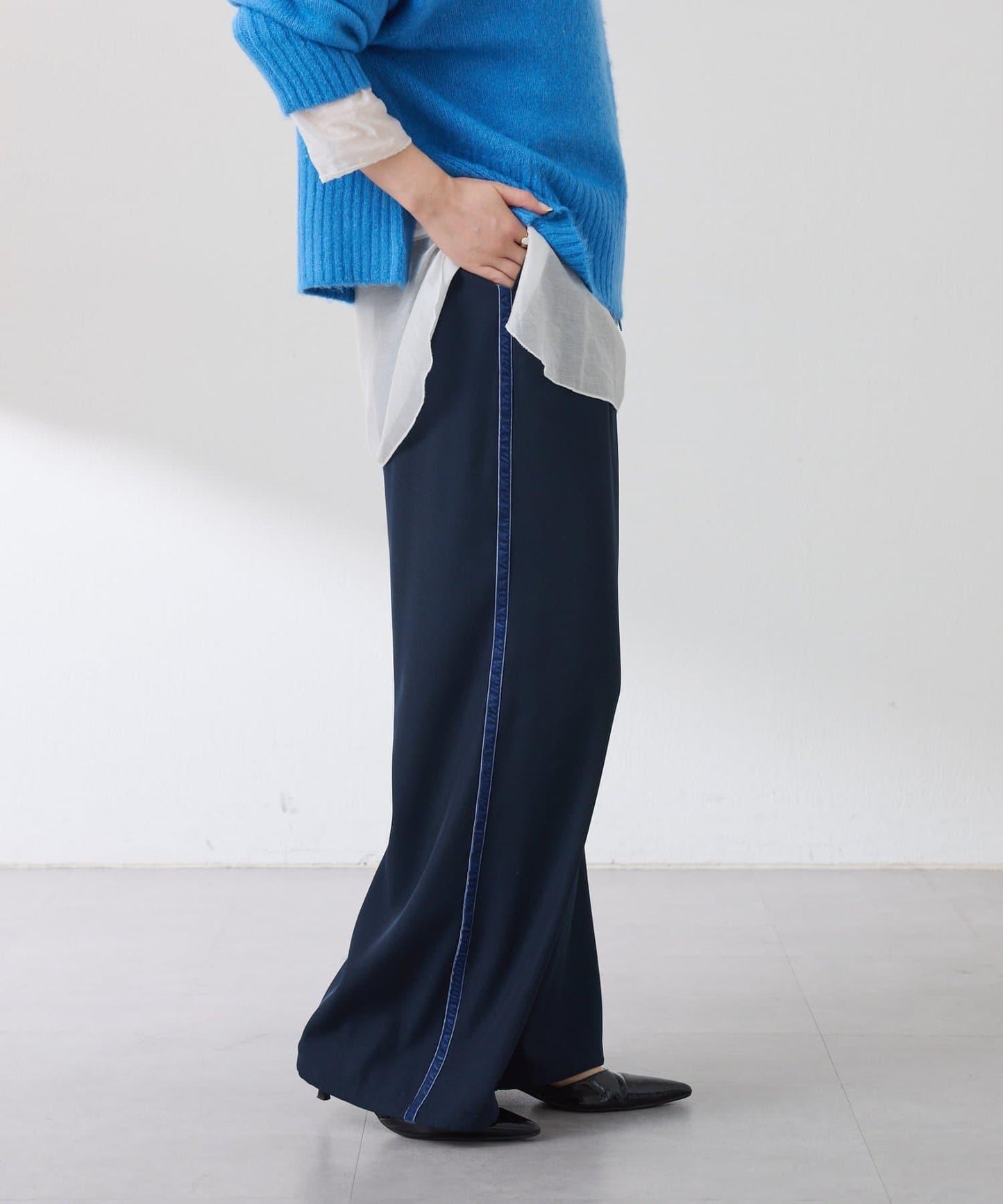 【美腿效果◎】側邊天鵝絨抽繩收口褲