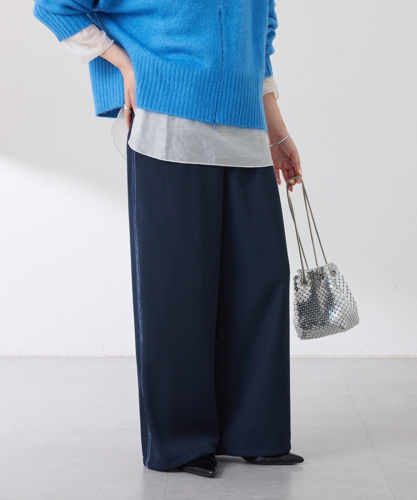 【美腿效果◎】側邊天鵝絨抽繩收口褲