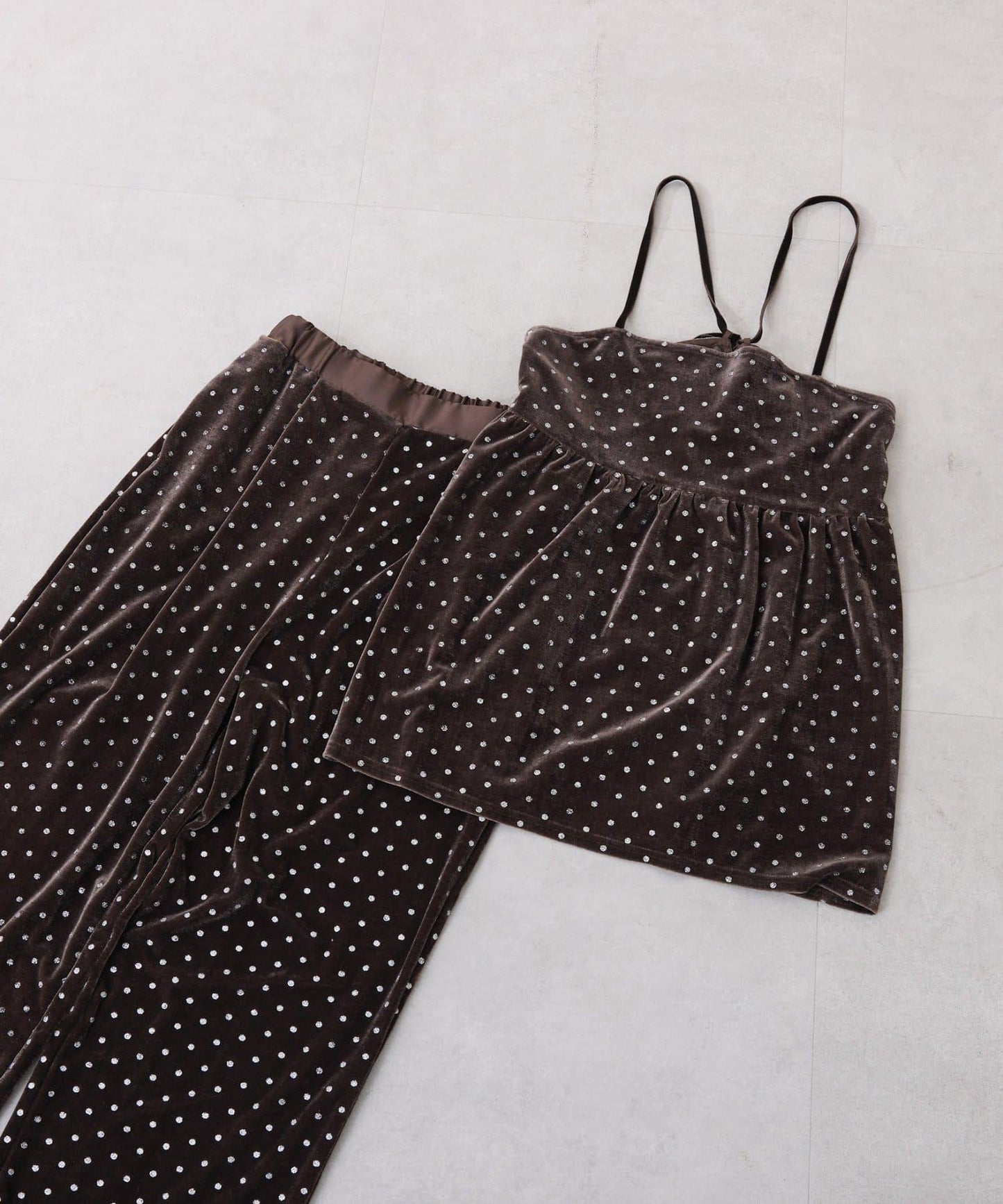 亮片波點天鵝絨吊帶套裝