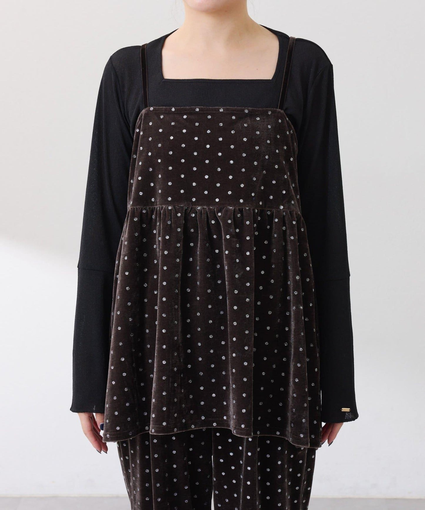 亮片波點天鵝絨吊帶套裝