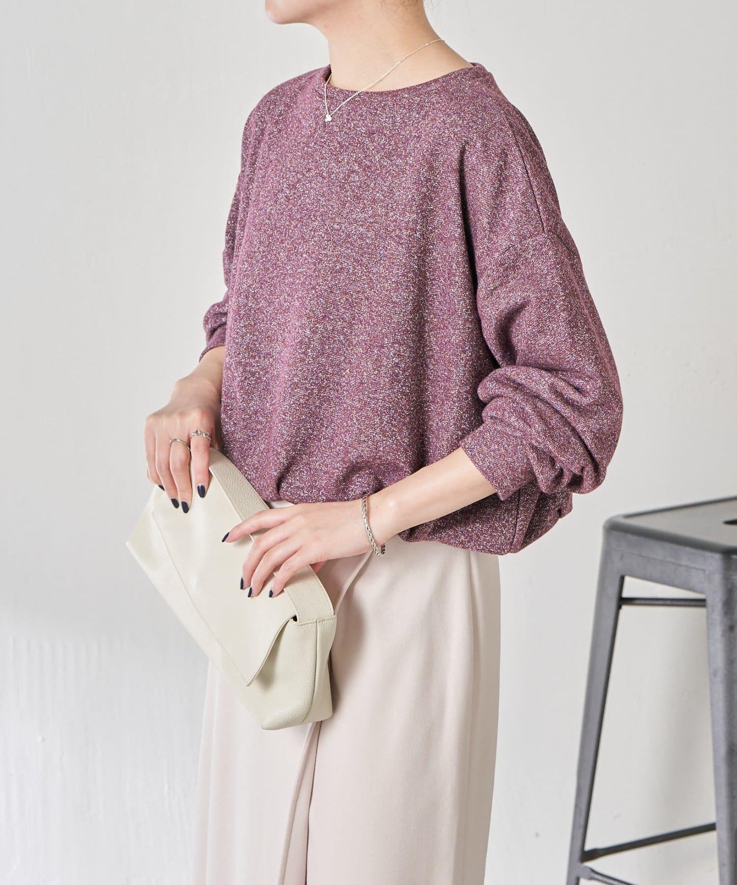 下襬氣球袖亮絲衛衣