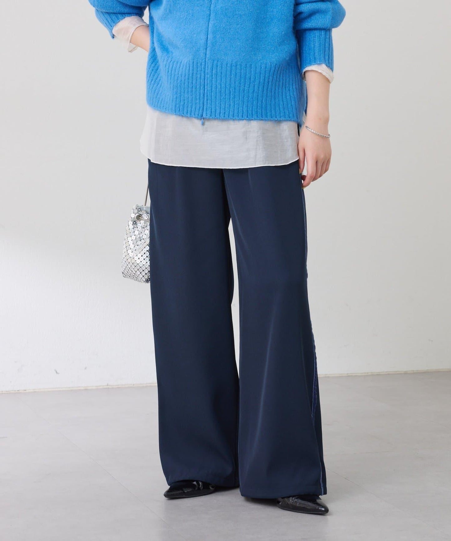 【美腿效果◎】側邊天鵝絨抽繩收口褲