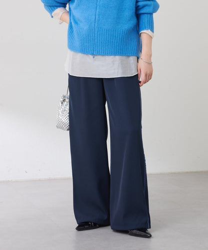 【美腿效果◎】側邊天鵝絨抽繩收口褲