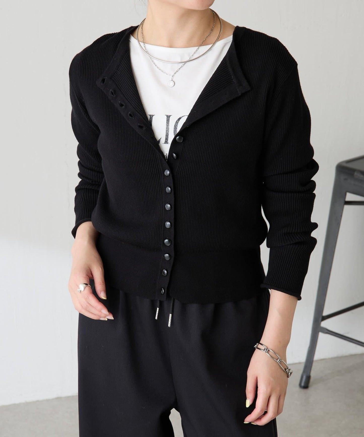 【前後兩穿】條紋紐扣修身開衫