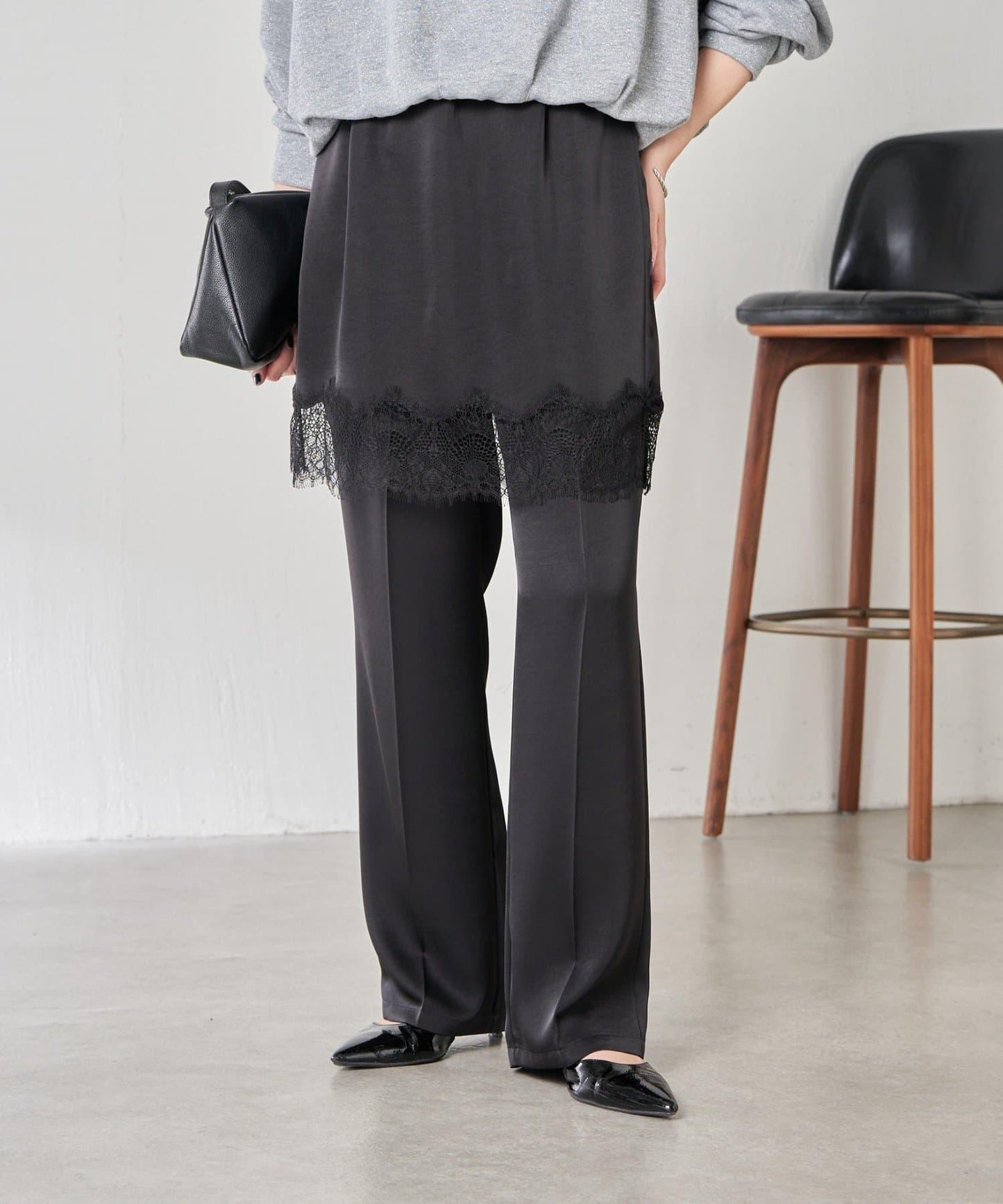 【套裝商品】緞面蕾絲疊穿長褲/疊穿