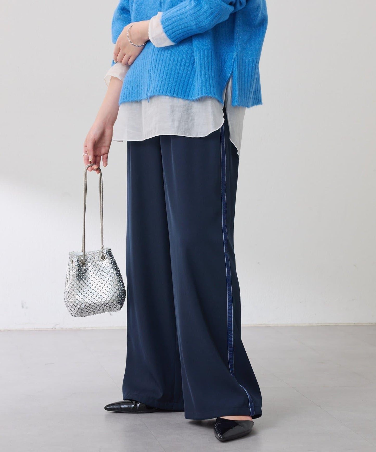 【美腿效果◎】側邊天鵝絨抽繩收口褲