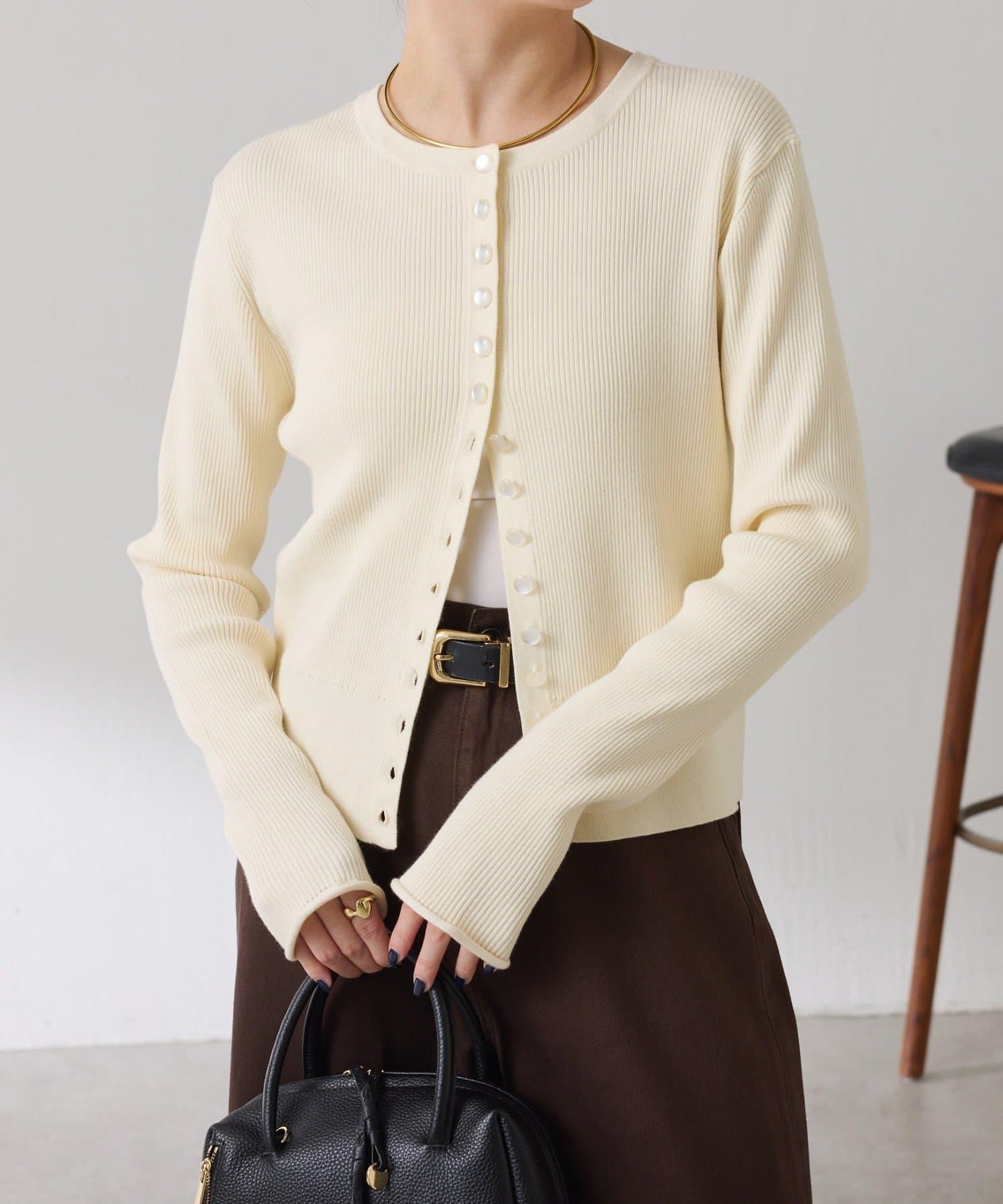 【前後兩穿】條紋紐扣修身開衫