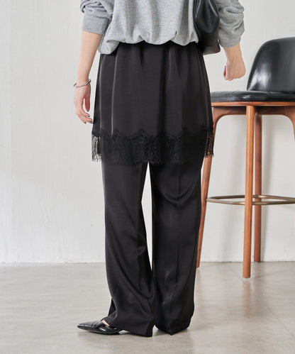 【套裝商品】緞面蕾絲疊穿長褲/疊穿