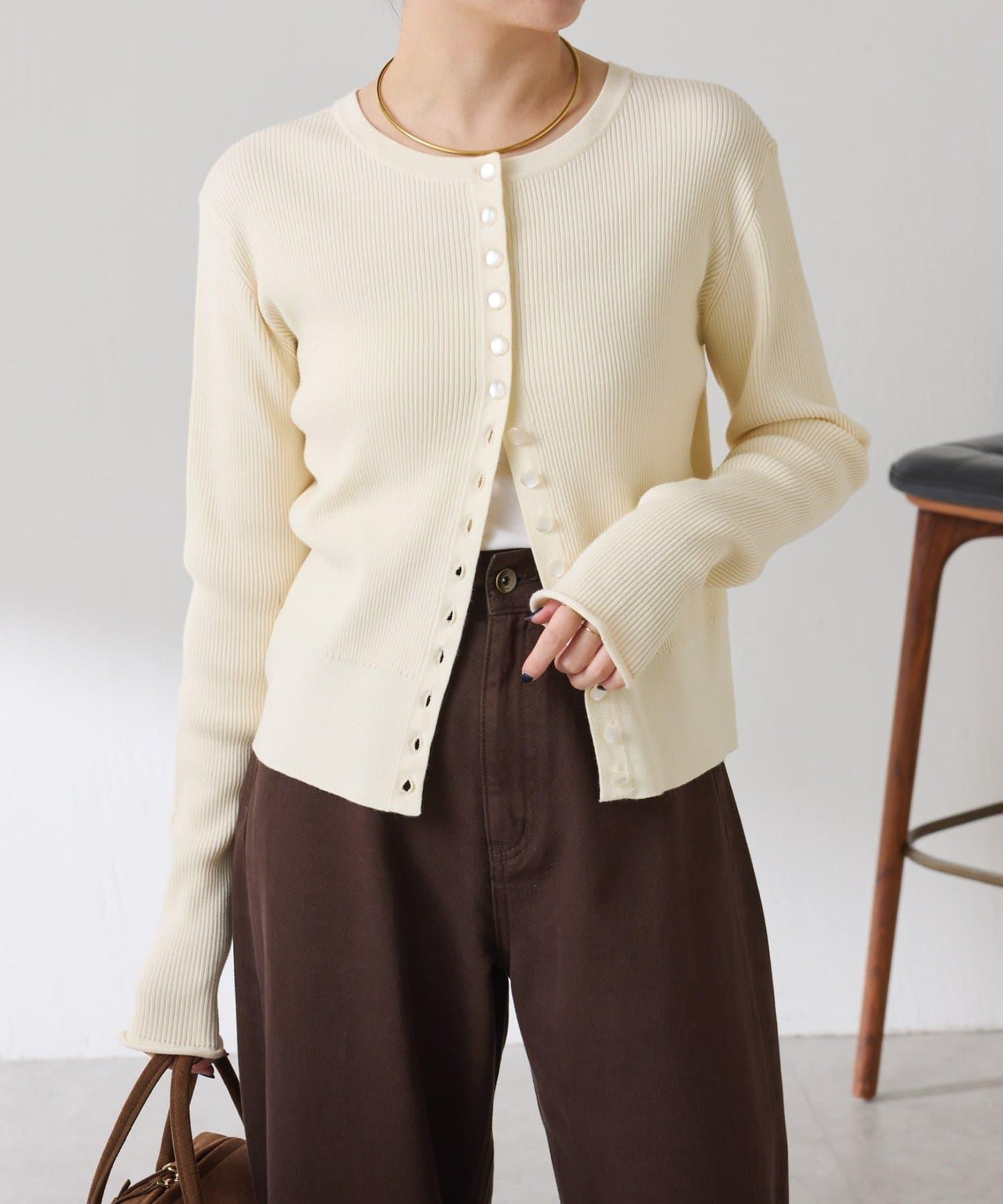 【前後兩穿】條紋紐扣修身開衫