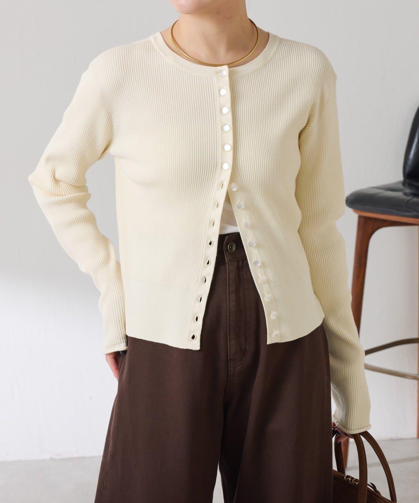 【前後兩穿】條紋紐扣修身開衫