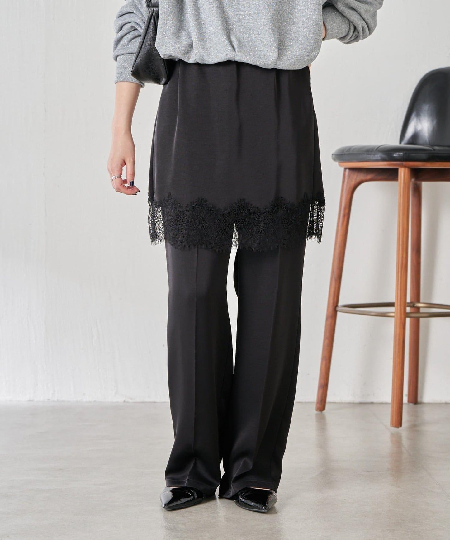 【套裝商品】緞面蕾絲疊穿長褲/疊穿
