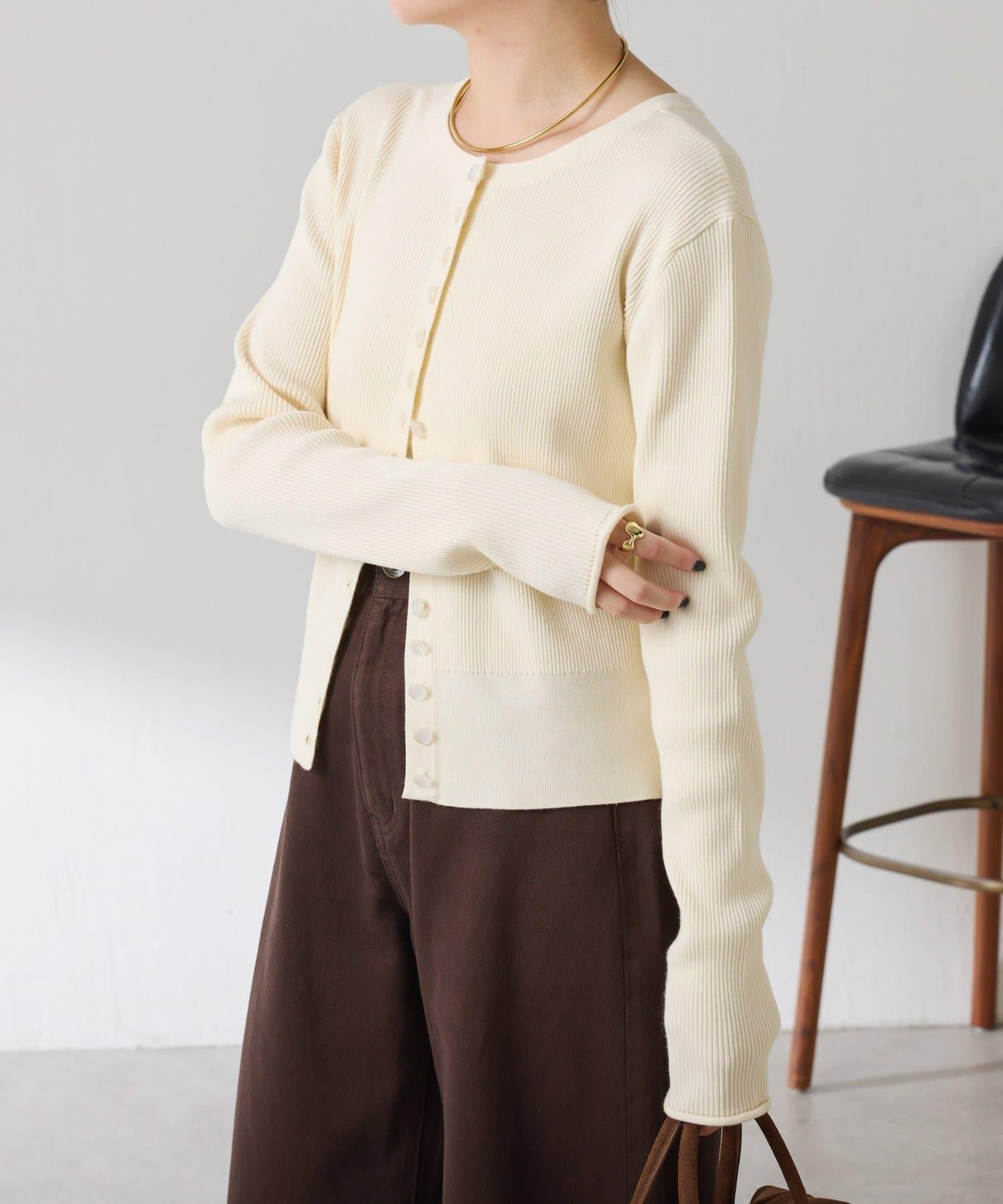 【前後兩穿】條紋紐扣修身開衫