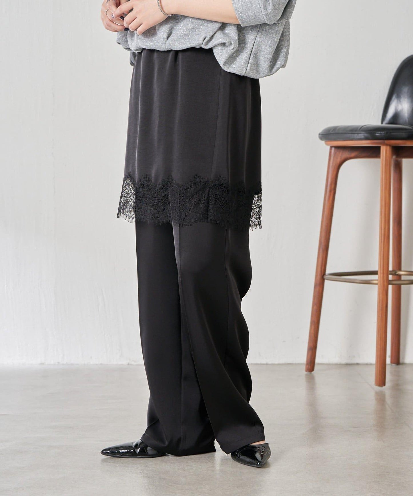 【套裝商品】緞面蕾絲疊穿長褲/疊穿