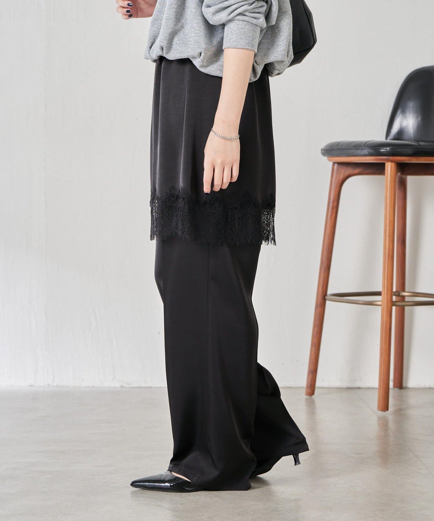 【套裝商品】緞面蕾絲疊穿長褲/疊穿