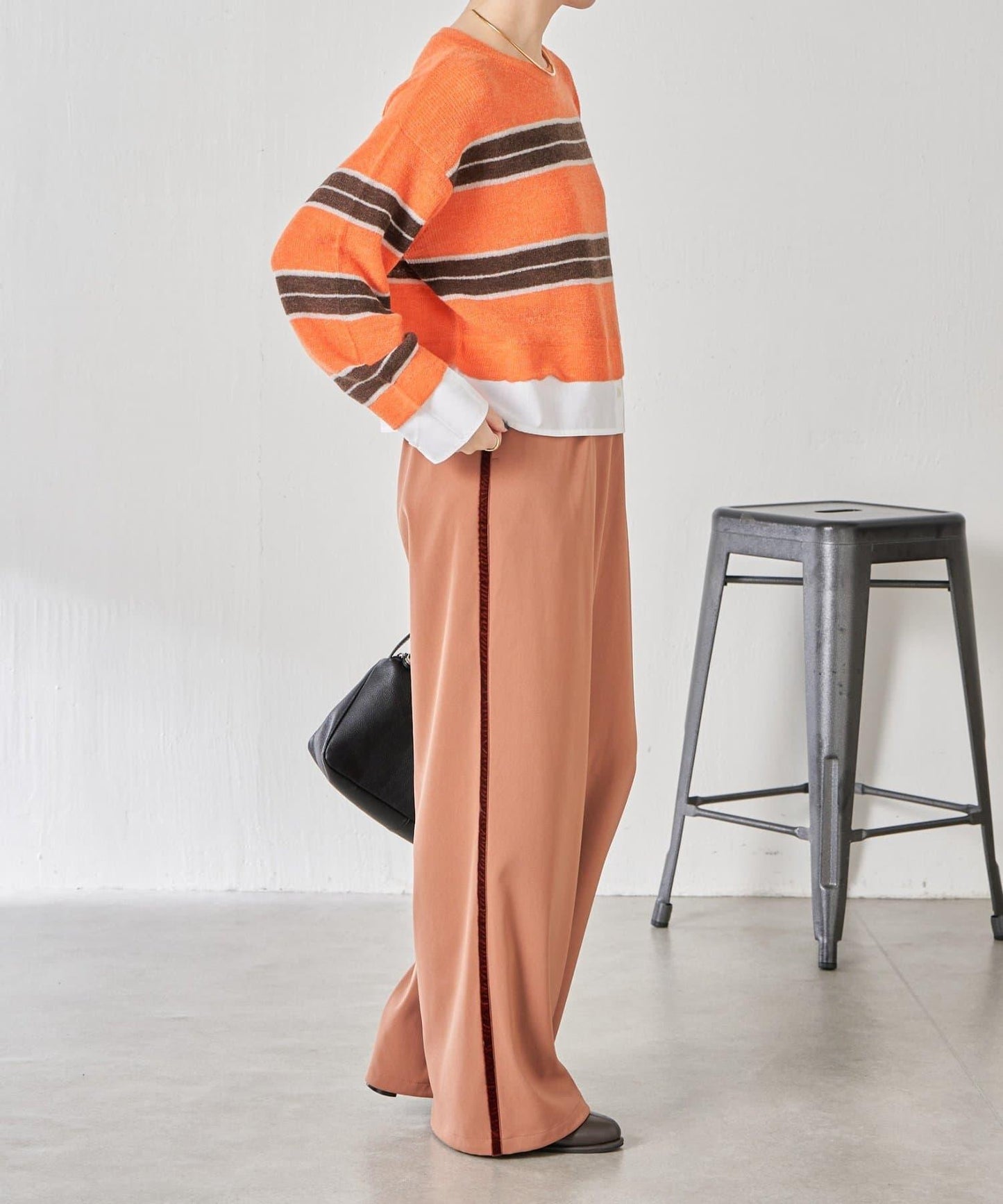 【美腿效果◎】側邊天鵝絨抽繩收口褲