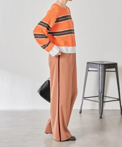 【美腿效果◎】側邊天鵝絨抽繩收口褲