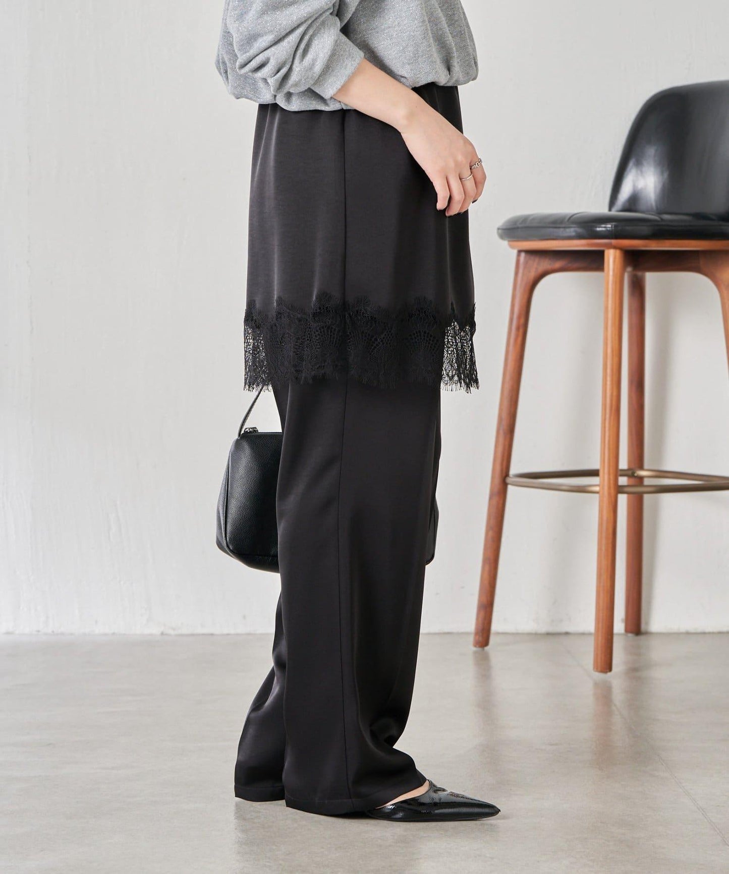 【套裝商品】緞面蕾絲疊穿長褲/疊穿