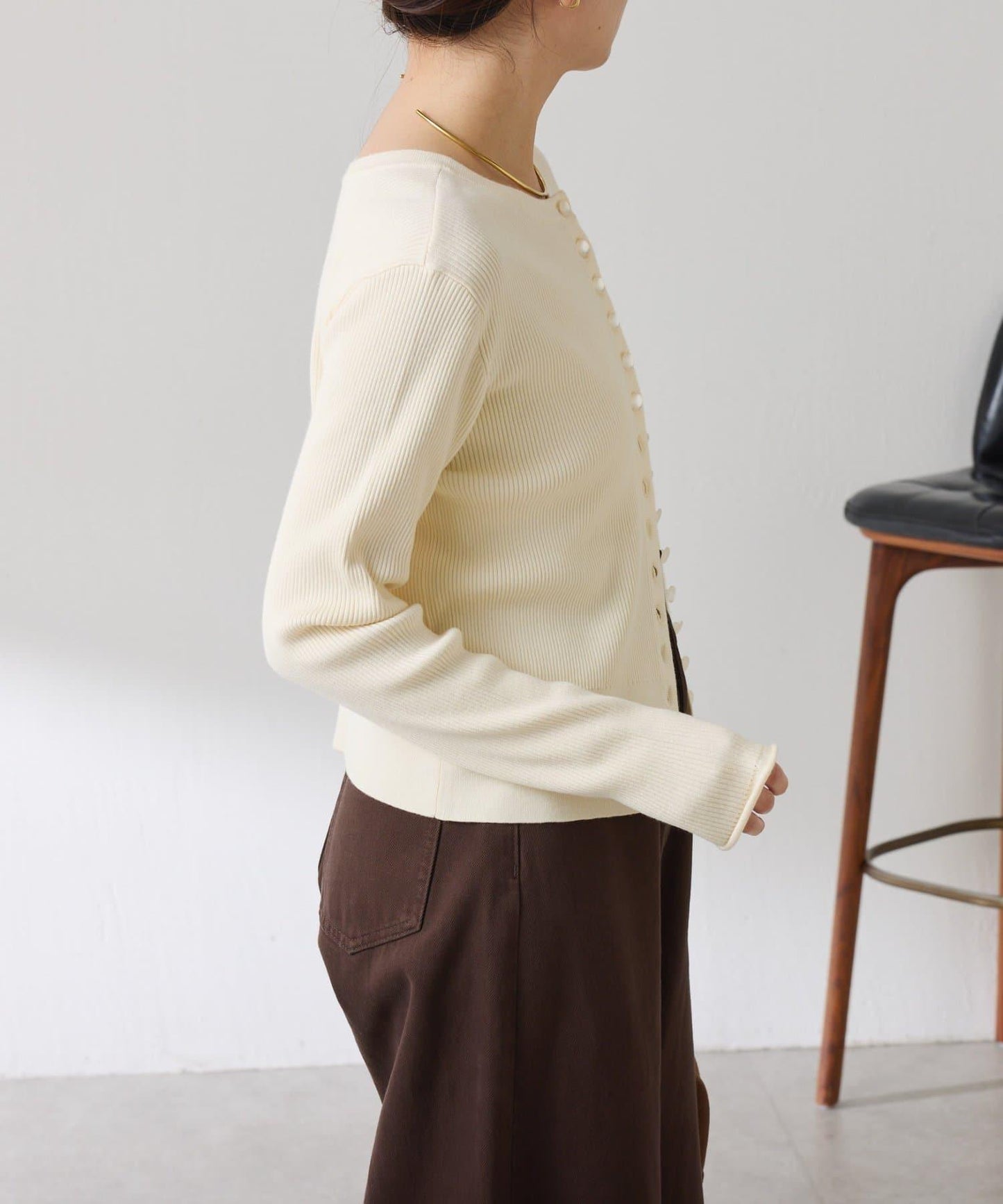 【前後兩穿】條紋紐扣修身開衫