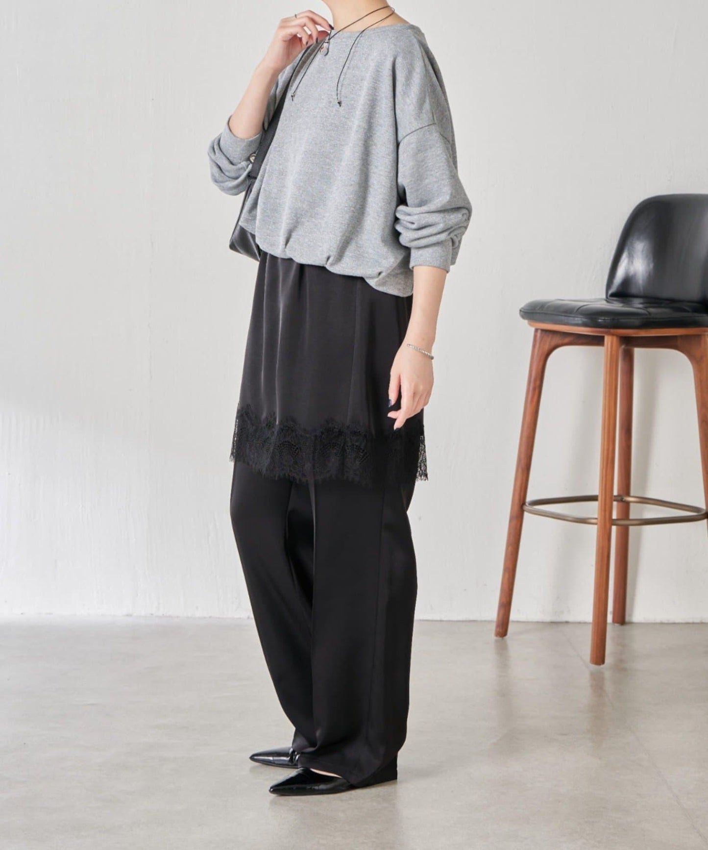 【套裝商品】緞面蕾絲疊穿長褲/疊穿