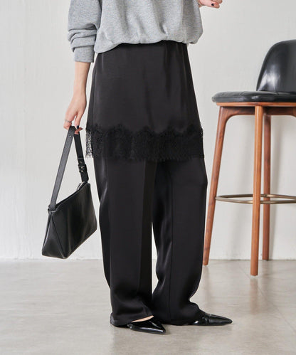 【套裝商品】緞面蕾絲疊穿長褲/疊穿