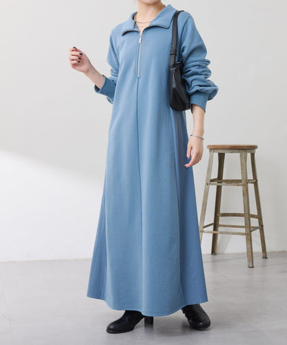 異材質拼接半拉鍊連衣裙