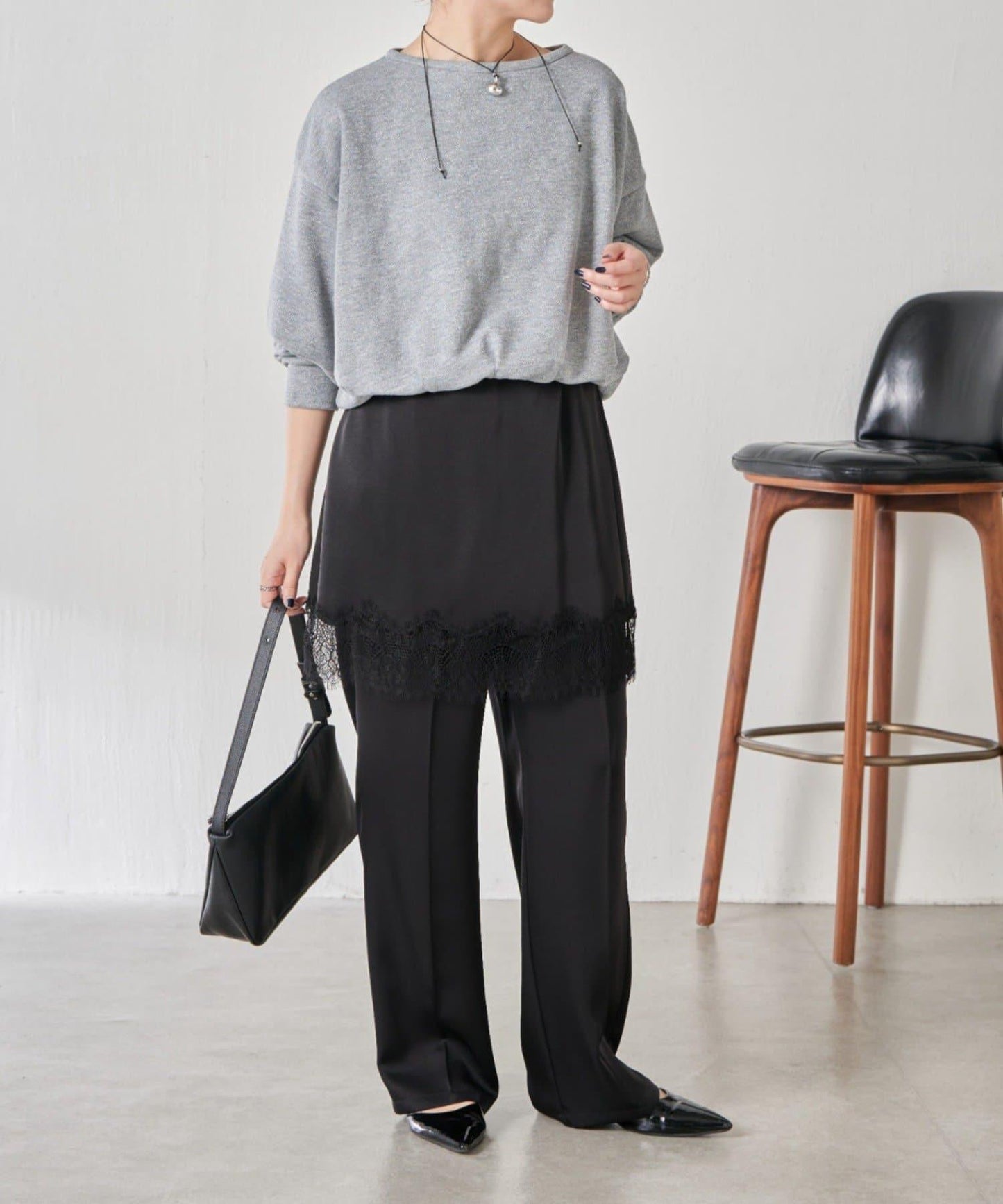 【套裝商品】緞面蕾絲疊穿長褲/疊穿