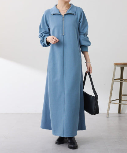 異材質拼接半拉鍊連衣裙