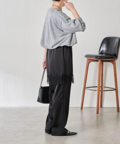 【套裝商品】緞面蕾絲疊穿長褲/疊穿