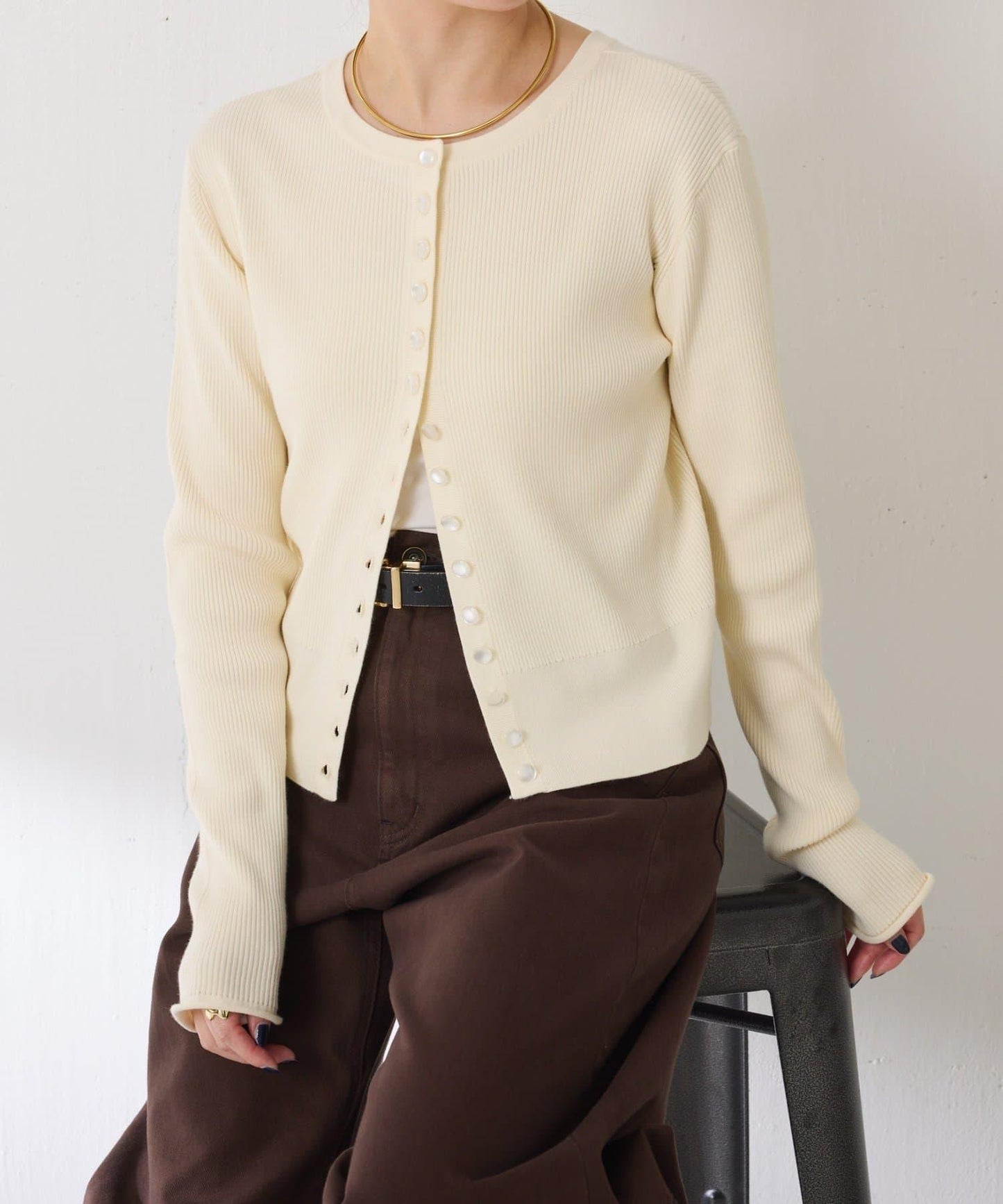 【前後兩穿】條紋紐扣修身開衫