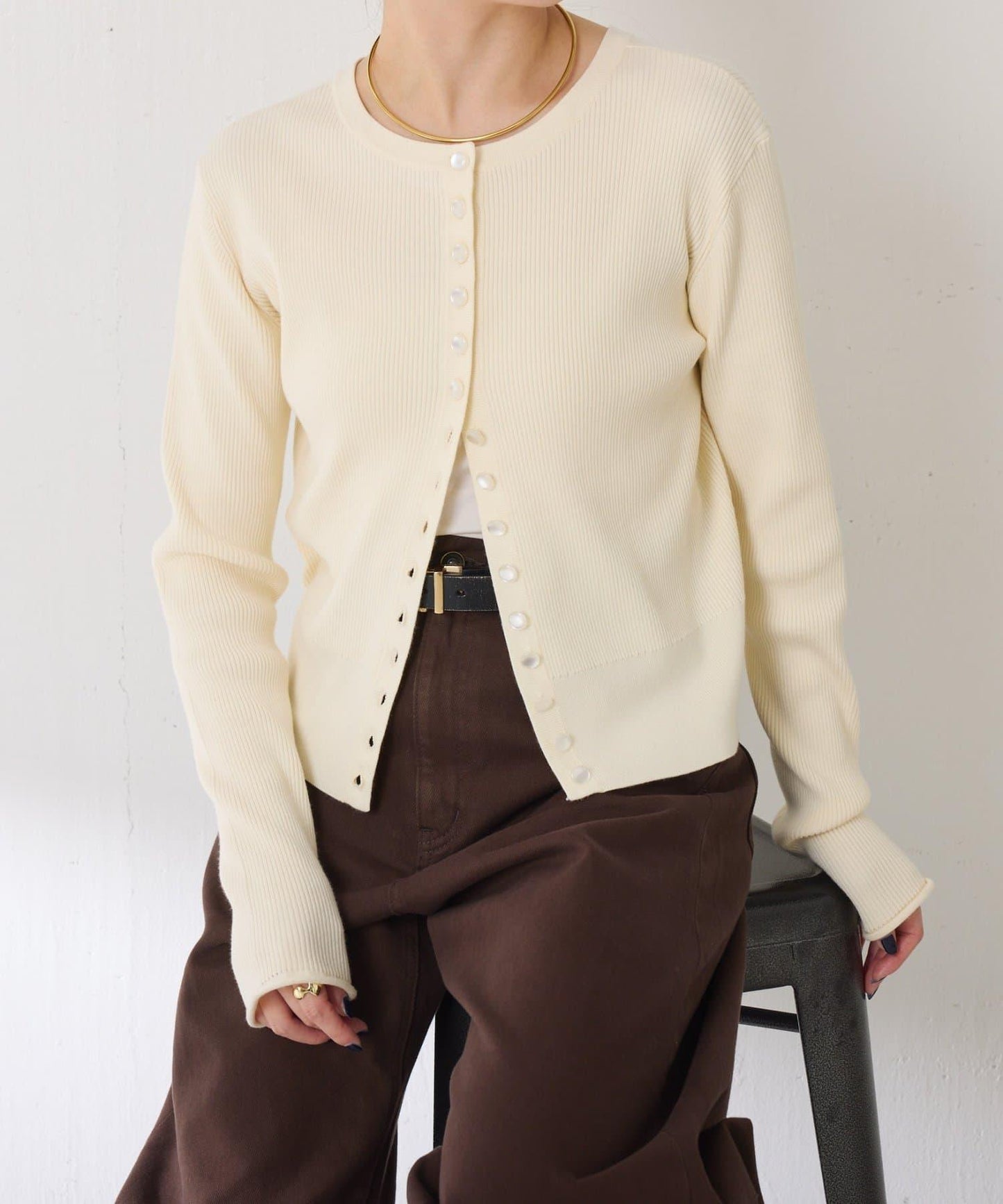 【前後兩穿】條紋紐扣修身開衫