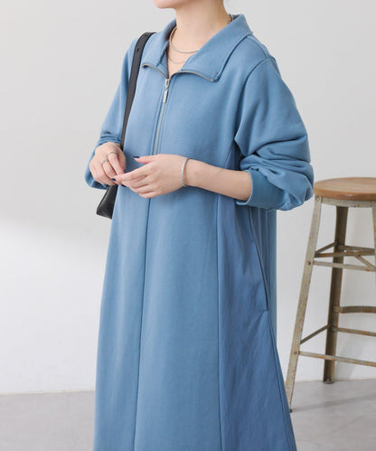 異材質拼接半拉鍊連衣裙