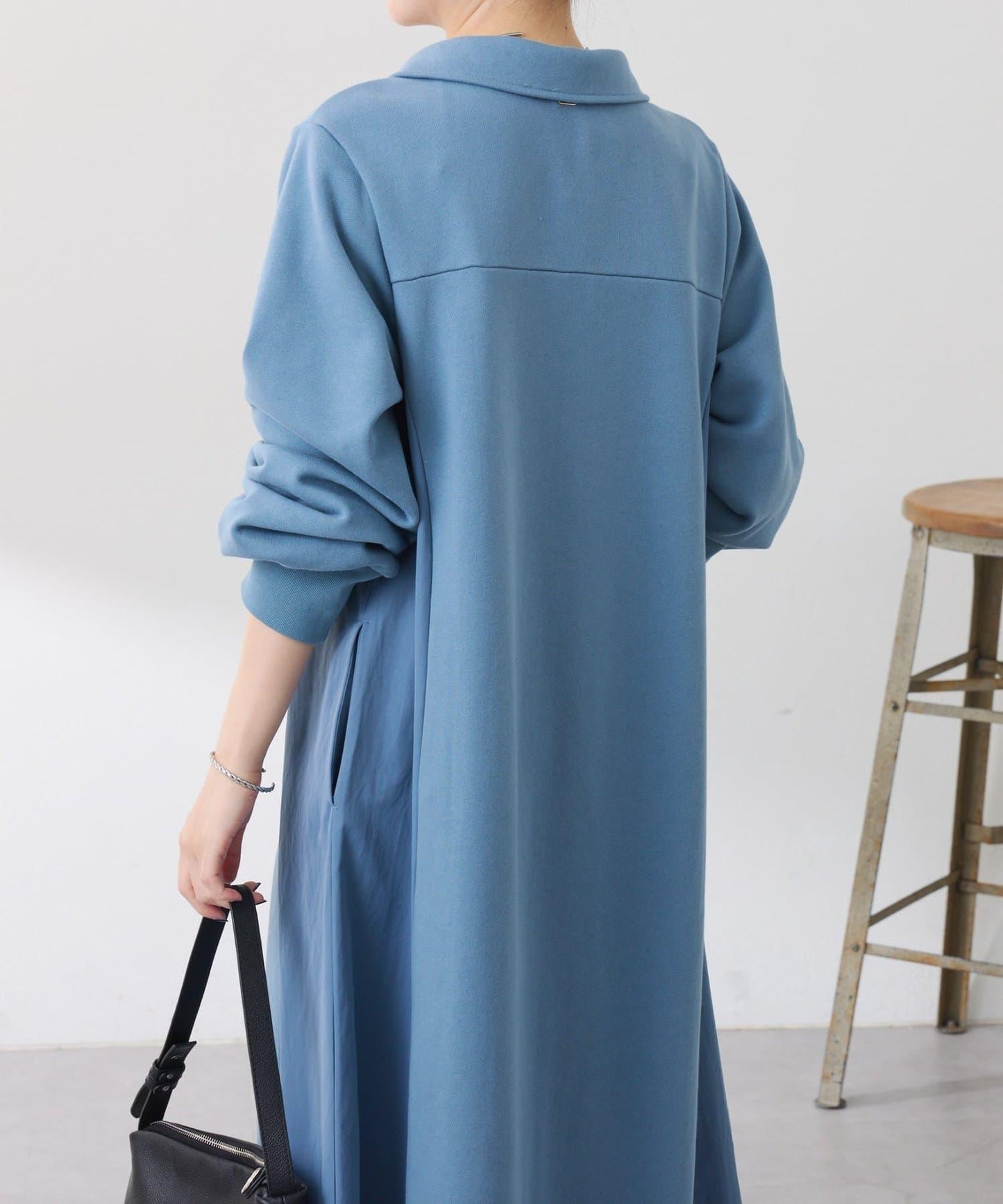 異材質拼接半拉鍊連衣裙