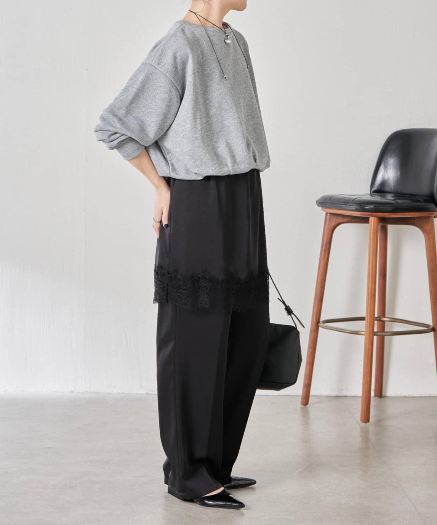 【套裝商品】緞面蕾絲疊穿長褲/疊穿