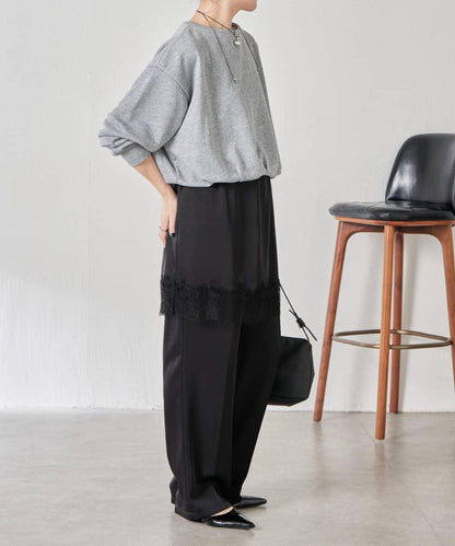 【套裝商品】緞面蕾絲疊穿長褲/疊穿