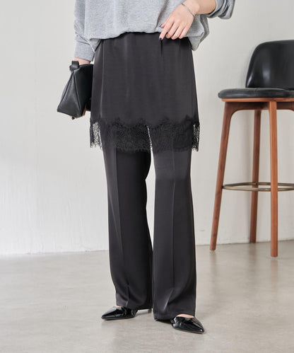 【套裝商品】緞面蕾絲疊穿長褲/疊穿