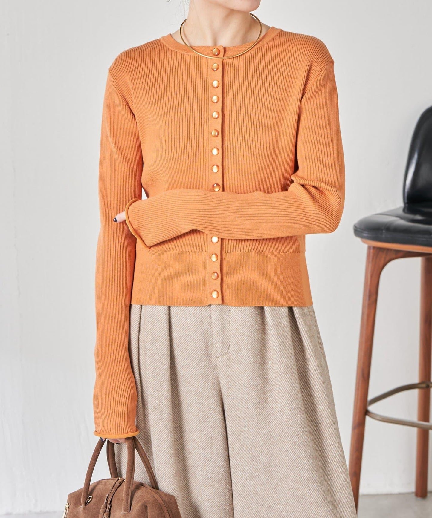 【前後兩穿】條紋紐扣修身開衫